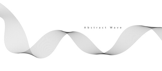 Abstract wave element for design. Digital frequency track equalizer. Stylized line art background. Vector illustration. Wave with lines created using blend tool. Curved wavy line, smooth stripe.