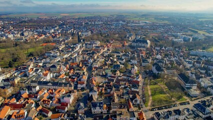 Aerial around the city Bad Nauheim in Germany on a sunny afternoon in autumn
