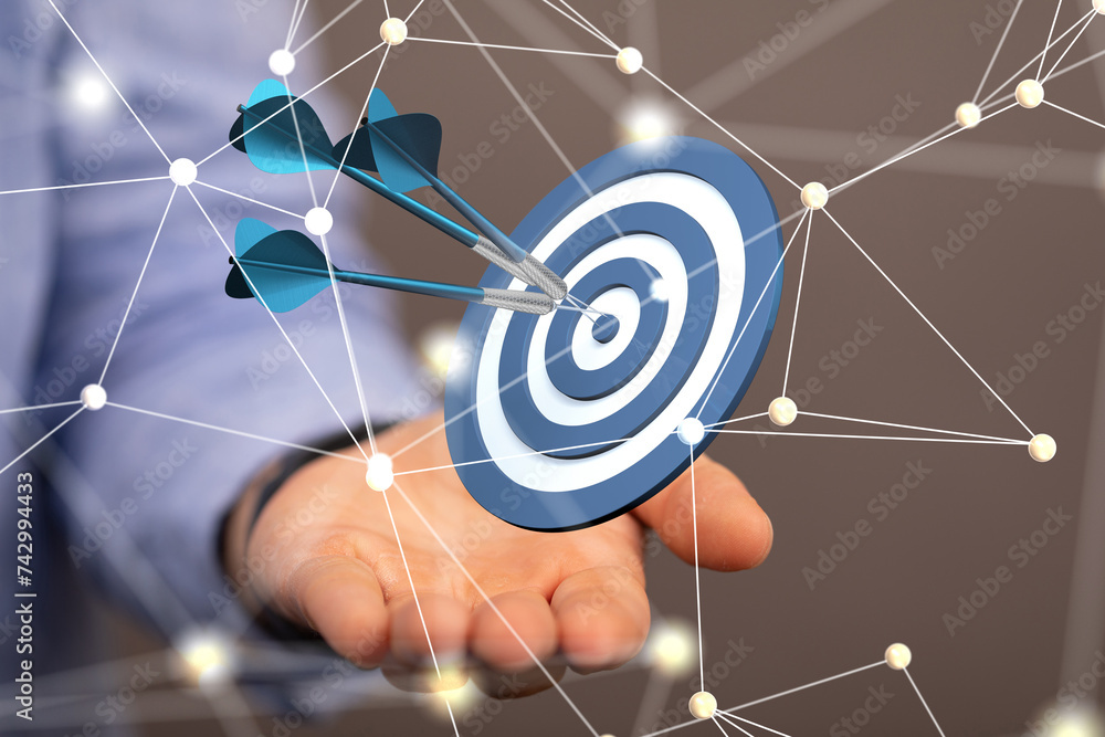 Poster marketing and communication success concept dart.