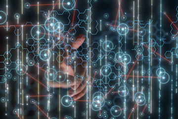 Neural network 3D illustration. Big data and cybersecurity - connection