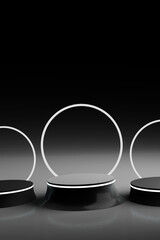 3D black pedestal podium set for cosmetic product display presentation.