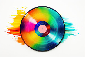 colorful vinyl record on white background. Retro style. Generative Ai