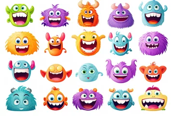 Fotobehang Monster Funny monsters set. Cartoon illustration of funny monsters. Generative Ai