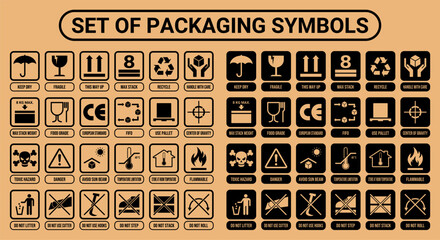 vector collection of symbols on packaging. icon, sign - obrazy, fototapety, plakaty