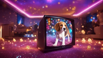 Foto op Canvas highly intricately detailed photograph of Beagle puppy over white background inside a plasma tv   © Jared