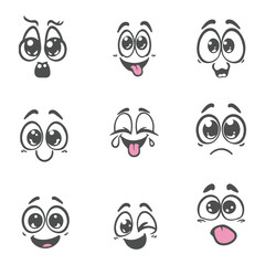 set of funny faces, Cartoon monsters set of different emotions on the faces of the characters vector, cartoon face set