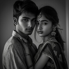Black and White Elegance: South Indian Models with Contemplative Mood
