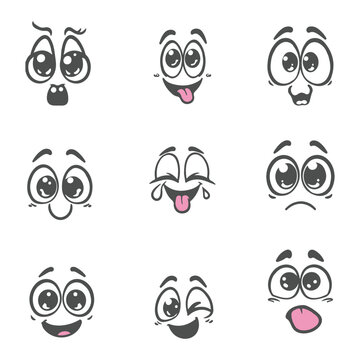 set of funny faces, Cartoon monsters set of different emotions on the faces of the characters vector, cartoon face set