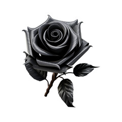 3D Metallic Black Rose on Transparent Background