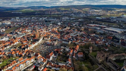 Aerial of the city  Bad Hersfeld in Hesse, Germany on a sunny day in autumn