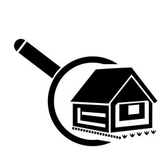 Vector illustration of a magnifying glass. Search for real estate on the Internet.