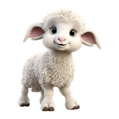 3D Cute Sheep on Transparent Background