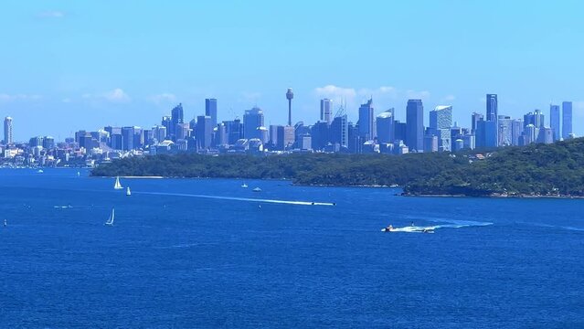 Sydney Harbour viewed from North Head Manly views of South Head Sydney CBD Mosman circular quay double bay north Sydney Taronga zoo  yacht ferry speed boats rock cliffs NSW Australia