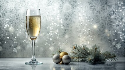 Glass of Champagne on Silver Background with Hors d'Oeuvres