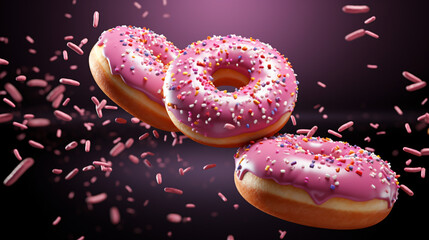 Donuts with sprinkles flying on transparent background