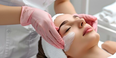 Pre-cosmetic procedure facial examination by beauty professional. Concept Facial Analysis, Beauty Consultation, Pre-treatment Evaluation, Skin Care Assessment, Cosmetic Procedure Review