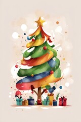A digital painting of Christmas tree with gifts