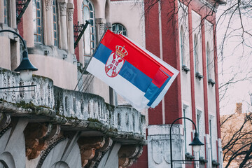 Serbian flag on a Subotica town hall administrative building