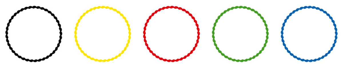 Chain circle frame set. Round border collection isolated on transparent in multi colors.