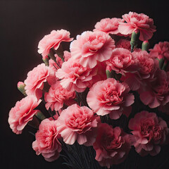 Delicate Beauty: Pink Carnations on Black Background. generative AI