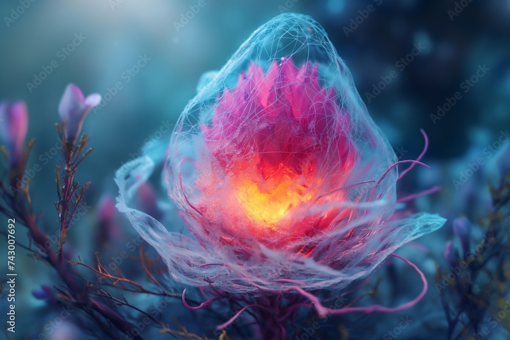Aufkleber an ai being that is developing inside a virtual cocoon represents the emergence of new technology.
