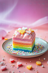 Fototapeta na wymiar lgbtq gay pride month parade celebration cake in rainbow colours bakery cafe in pastel magazine editorial photography for party birthday delicious sweet treat 