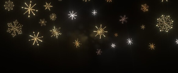 Falling snow at night. Bokeh lights