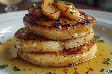 White Plate With Pancakes Covered in Syrup