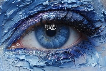 Close Up of Eye With Blue Paint - obrazy, fototapety, plakaty