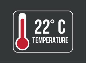 22° C. Vector temperature thermometer in degrees celsius isolated on dark background