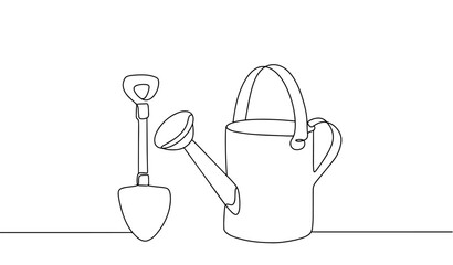 Watering can. Shovel. Gardening © Anna