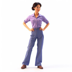 Fototapeta premium Girl in a purple blouse and jeans on a light background 