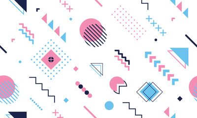 Vintage seamless pattern. Colorful pattern from geometric shapes in Memphis 80s-90s style. Endless texture. For use in web design, invitation, poster, print. Vector illustration.