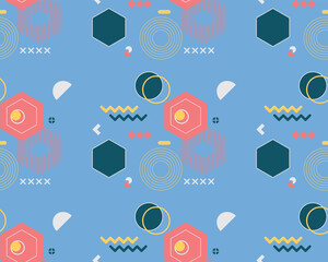 Seamless pattern from geometric shapes in Memphis 80s-90s style. Endless texture. For use in web design, invitation, poster, print. Vector illustration.