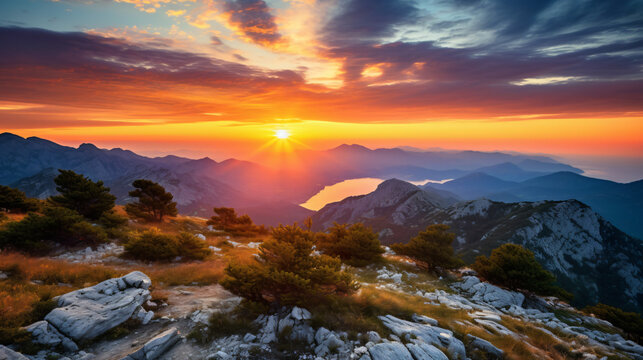 Lovcen Mountains National park at sunset in Monte