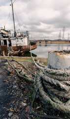 old ship without people ran aground in Ukraine during the war with Russia