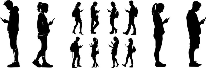 mobile phone,people,girl,boy standing black and white