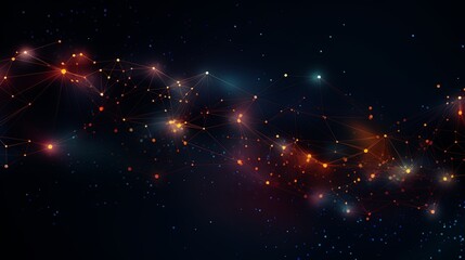 Digital abstract background depicting interconnected nodes with glowing lights symbolizing network, technology, and connectivity.