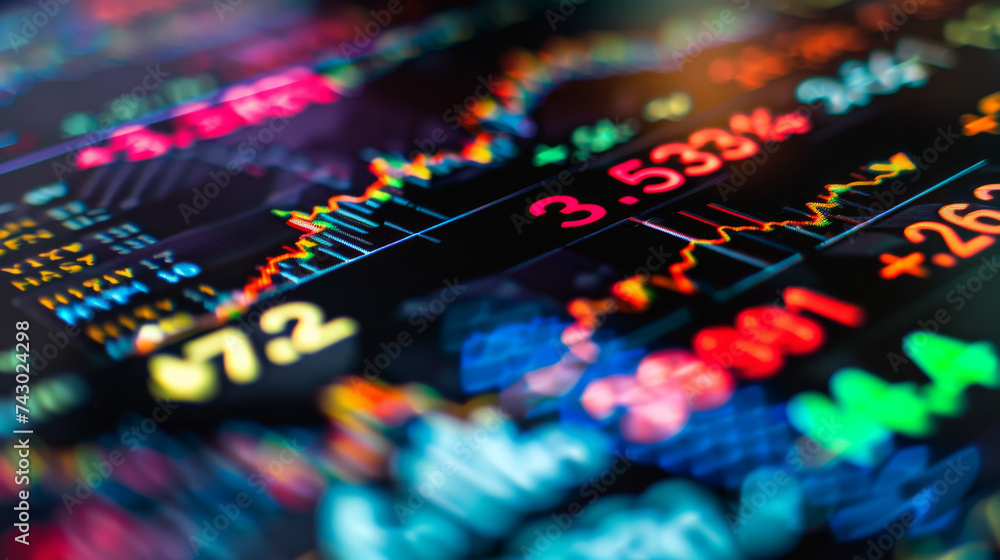 Aufkleber digital financial graph with fluctuating stock market data and trading indicators