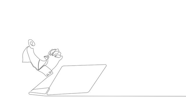 A white line is creating a rectangle on a white canvas, displaying symmetry and a geometric pattern. The shape resembles a logo with sharp angles and parallel lines