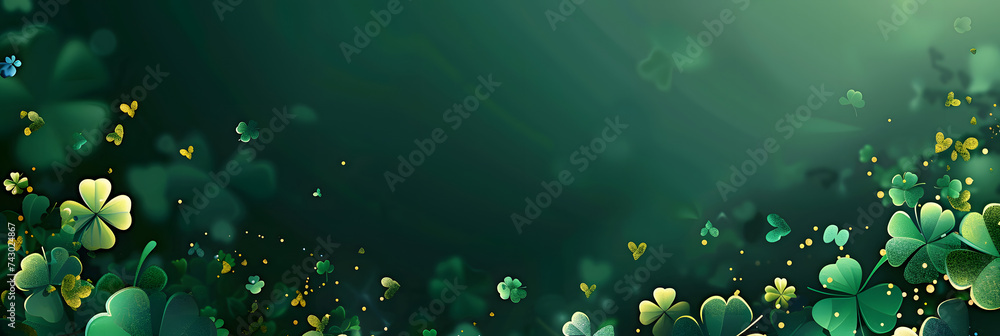 Poster card template with empty space for st. patrick's day with green four and clover on green background,