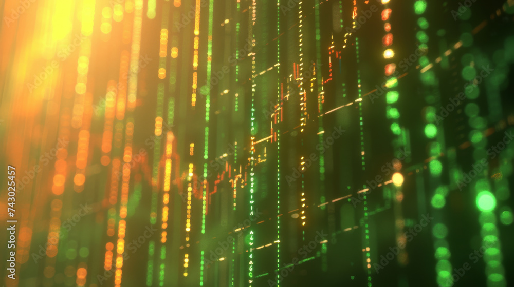 Poster digital financial graph with fluctuating stock market data and trading indicators