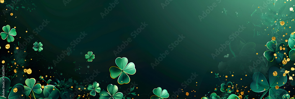 Poster card template with empty space for st. patrick's day with green four and clover on green background,