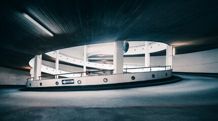 spiral ramp of a parking garage