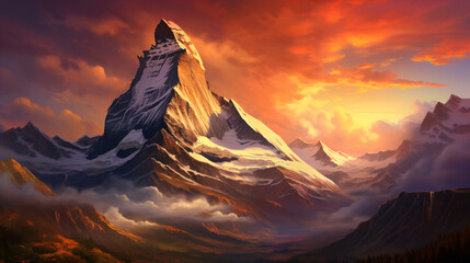 The Matterhorn at sunset color space - obrazy, fototapety, plakaty