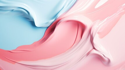 Abstract pastel coral pink color paint with pastel blue background. Fluid creative concept composition with copy space. Minimal natural luxury