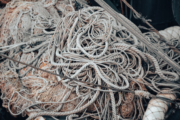 weaving a lot of ropes close up