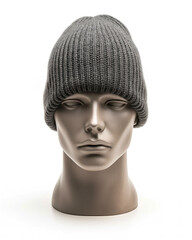 mannequin wearing a grey beanie hat on isolated background. Beanie mockup