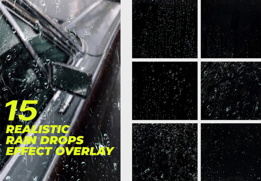 Set Of 15 Realistic Rain Drops Effect Overlays