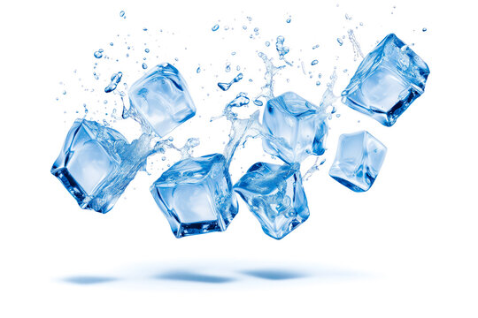 Crystal Clear Ice Cubes Splashing in Water
